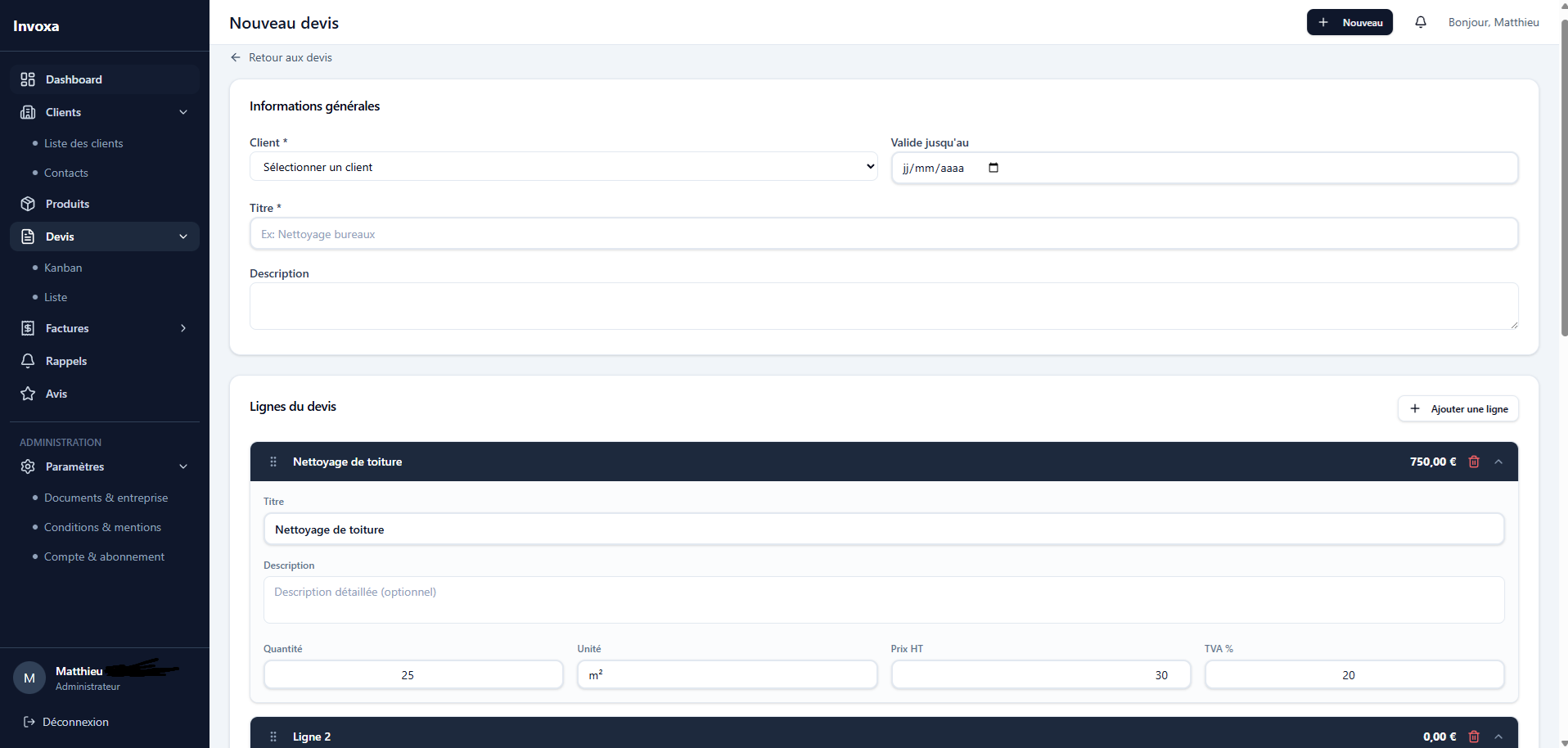 Invoxa - Dashboard